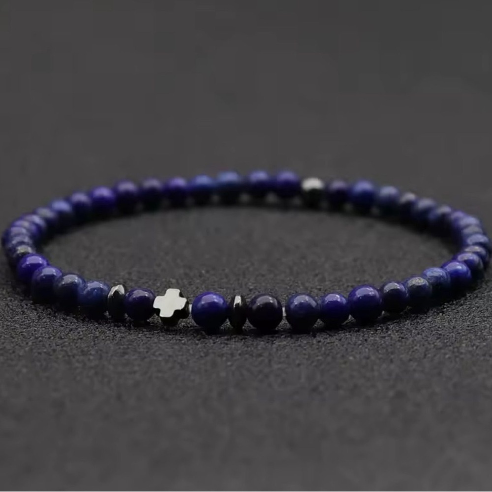 Blue Beaded Bracelet with Cross Accent. - Picture 4 of 5